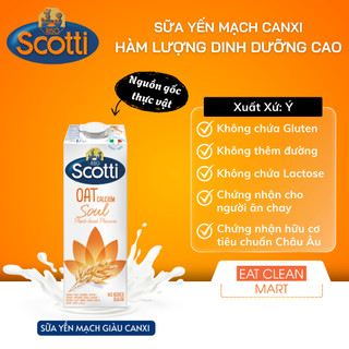  SỮA HẠT YẾN MẠCH hương vị GIÀU CANXI thuần chay không thêm đường nhập khẩu ý RISO SCOTTI hộp 1 lít 