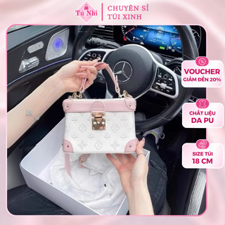 Túi nữ xách tay dáng cốp hoạ tiết thêu hoa tặng kèm móc gấu treo size 18 nhỏ xinh dễ thương