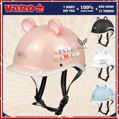 [Quà Tặng Miễn Phí] Mũ Bảo Hiểm Nửa Đầu VARO Kiểu Dáng Cá Heo Freesize Vòng Đầu 54-58cm Mix Tai Mèo
