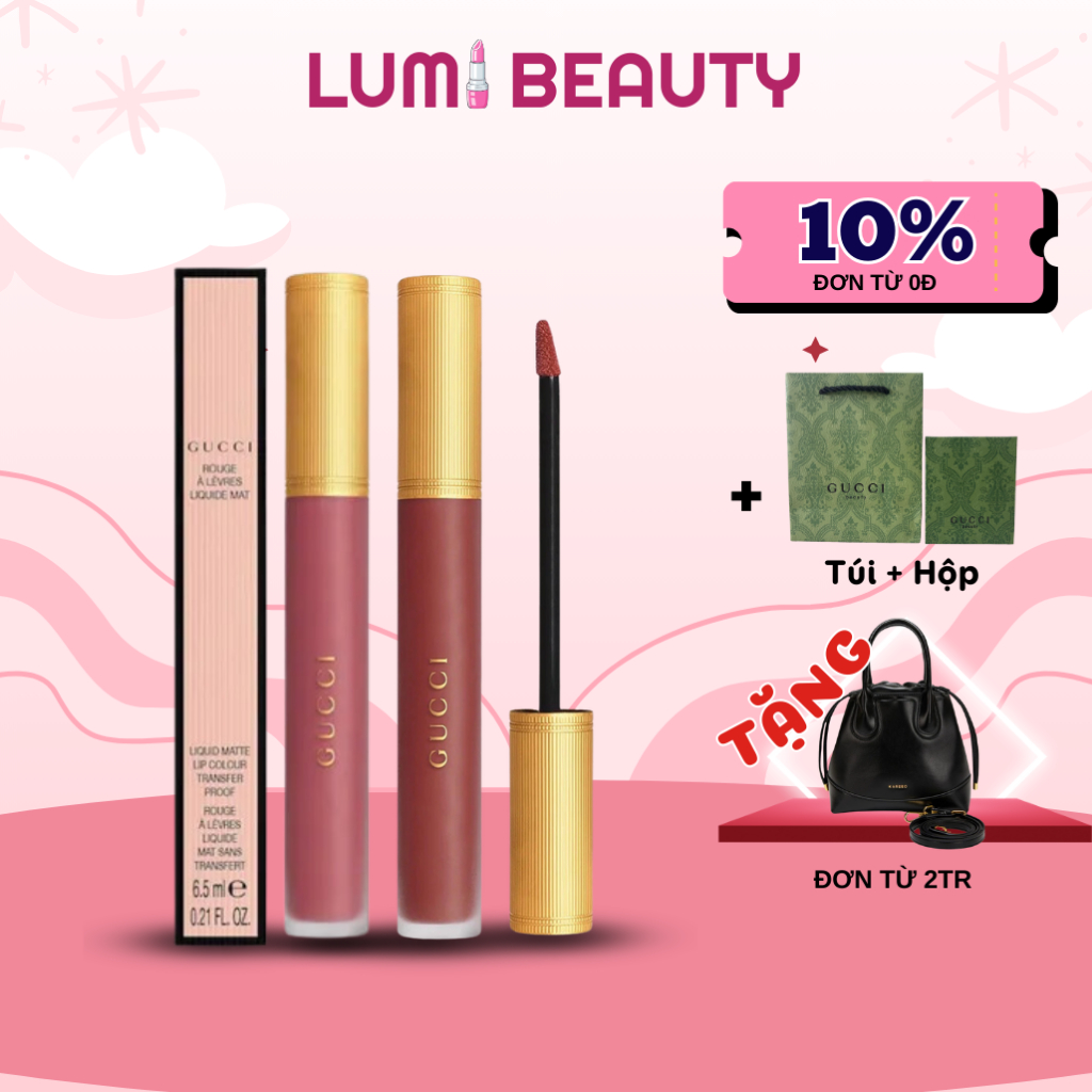 Son Kem Lì Gucci Rouge Liquid Matte 505 203 208 Hồng Đất Đỏ Đất Chất Son Lì Mịn Mềm Mượt Không Lộ Vâ