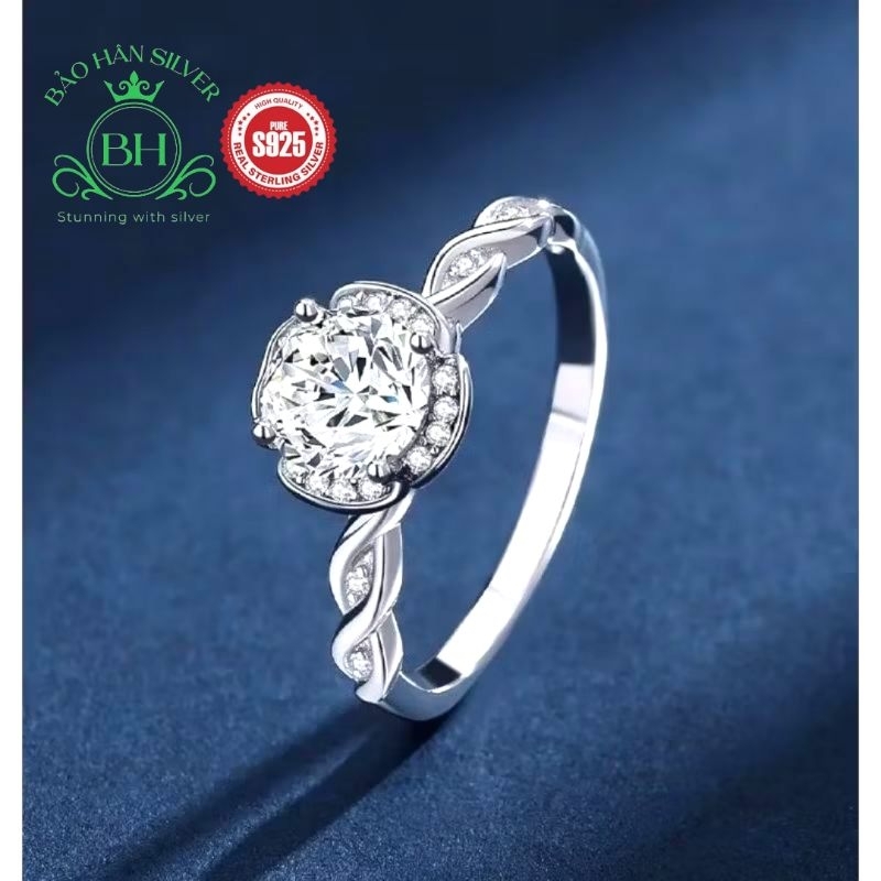 Moissanite 6.5ly 1carat Nhẫn bạc nữ Moissanite nhẫn kim cương Moissanite bạc 925 nhẫn cầu hôn bạc nh