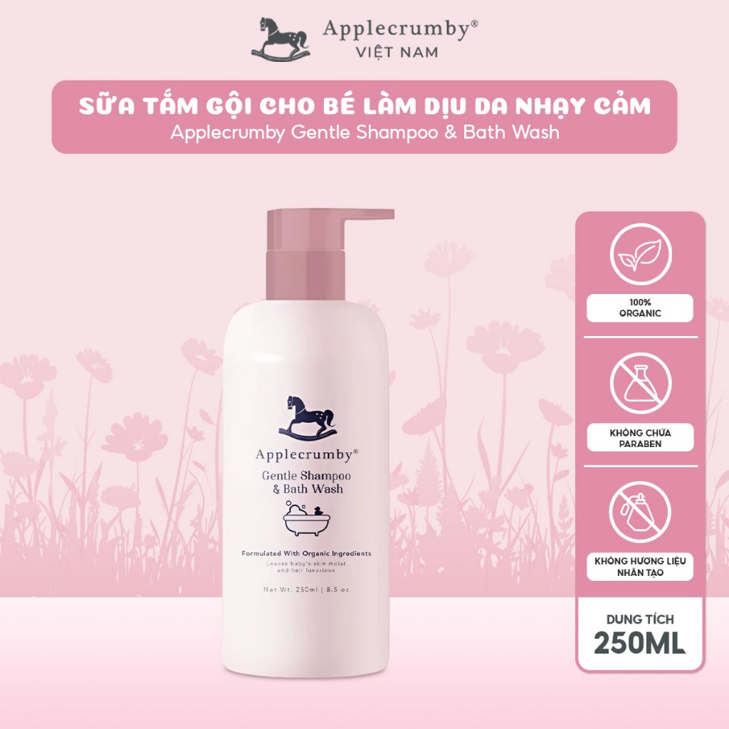 Sữa tắm gội cho bé làm dịu da nhạy cảm Applecrumby Gentle Shampoo & Bath Wash 250ml