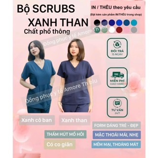 Bộ blouse cổ tim nam nữ cộc tay vải lon nhật - bộ scrubs kỹ thuật viên cho điều dưỡng, dược sỹ, y tá, bác sĩ .