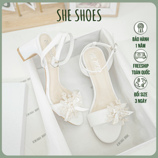 Giày cưới, sandal cưới 5P gót vuông, quai ngang đính nơ pha lê siêu xinh, siêu dễ đi - NEW ARRIVAL - GC06010