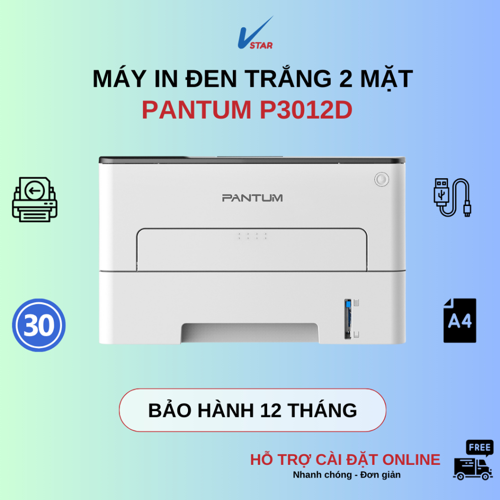 Máy In đảo mặt Laser Pantum P3012D/ P3012DW - In 2 Mặt Tự Động, Tốc độ cao - Bảo hành chính hãng