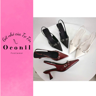    CG5K  Giày Cao Gót 5 Phân Da Bóng Nhẹ Đai Ngang Phối Khoá Cao Cấp Cho Nữ Dép hở guốc  nữ  5  phân 