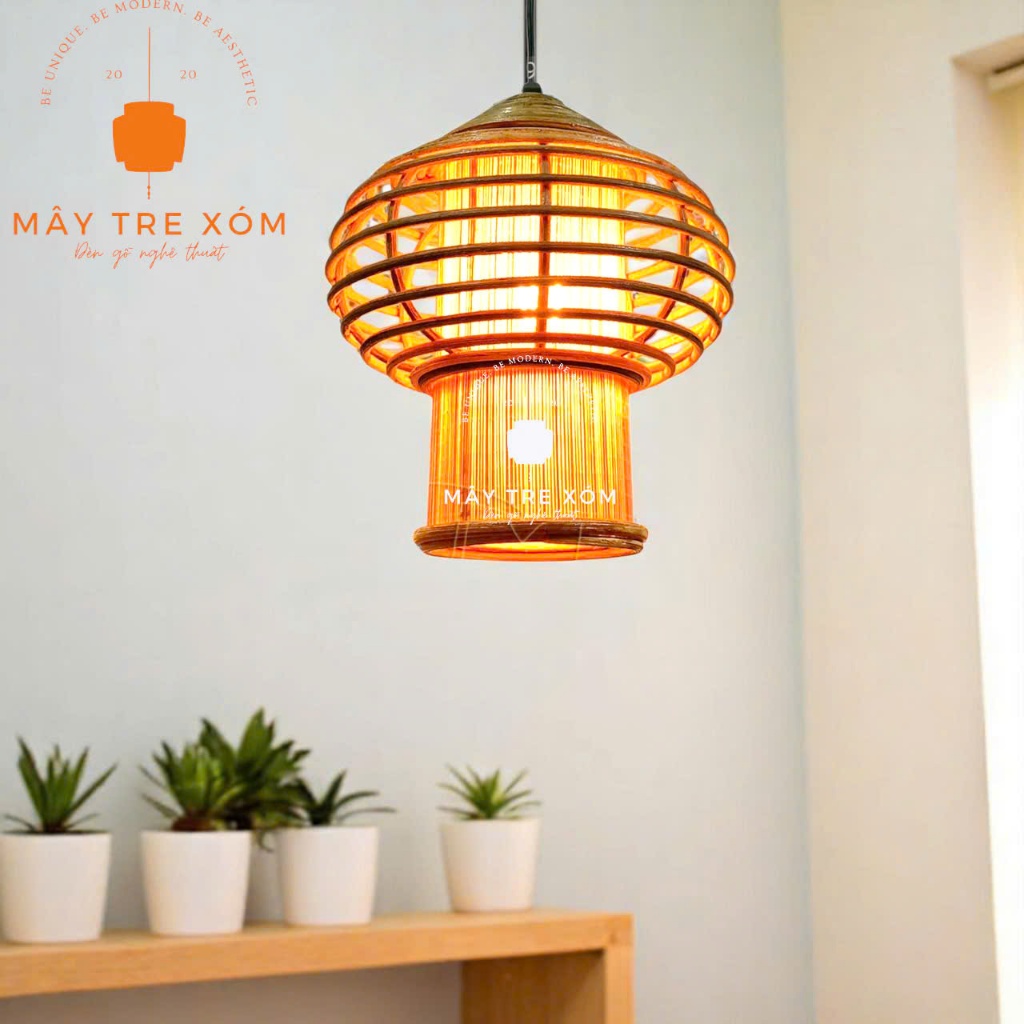Đèn mây đan mắt vuông - đèn trang trí thả trần