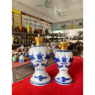 Đèn sứ thờ bầu hoa văn rồng, đèn bầu sen ( kèm bóng và bấc )