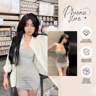 Đầm 2 Dây Ôm Body Cổ Vuông Có Đệm Mút Kèm Áo Sơ Mi Khoác Ngoài