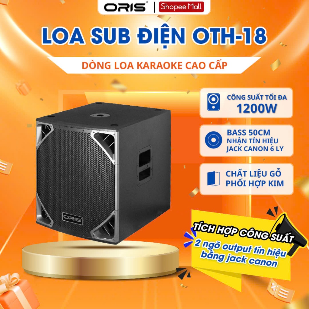 Loa Sub điện siêu trầm Bass 5 tấc công suât 1200W, Sub điện karaoke công suất khủng chính hãng ORIS 