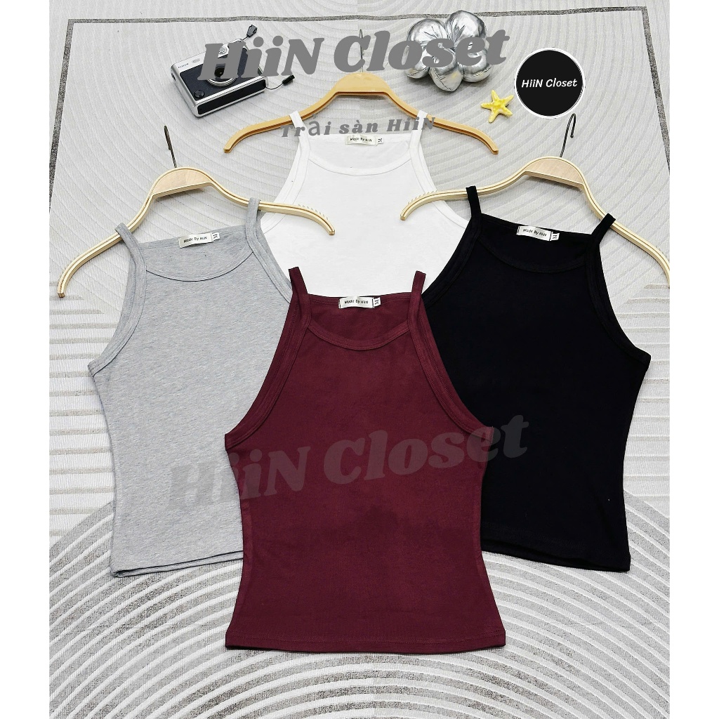 Áo 2 dây cổ yếm chất zip co giãn mềm mịn - Fom ôm body mặc cực xinh HiiNCloset -130 | BigBuy360 - bigbuy360.vn