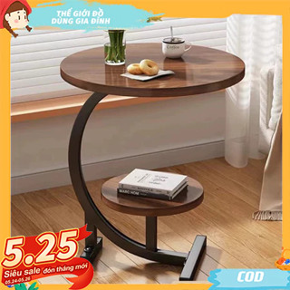  Bàn trà tròn 2 tầng Bàn cafe mini decor phòng khách gỗ MDF khung sắt Bàn bông hoa ban công ghế sofa 