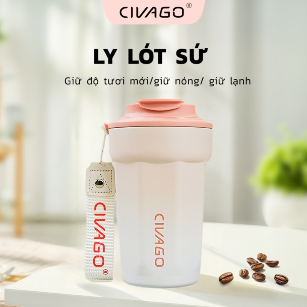 CIVAGO（13oz）Cốc cà phê bằng thép không gỉ lót gốm có nắp bình chân không cốc nóng lạnh 400ml | BigBuy360 - bigbuy360.vn