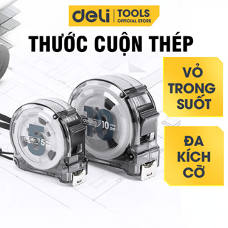 Thước Cuộn Thép Deli Đa Năng 5M/ 7.5M/ 10M, Vỏ Trong Suốt, Dây Thép Carbon Bền Bỉ, Độ Chính Xác Cao