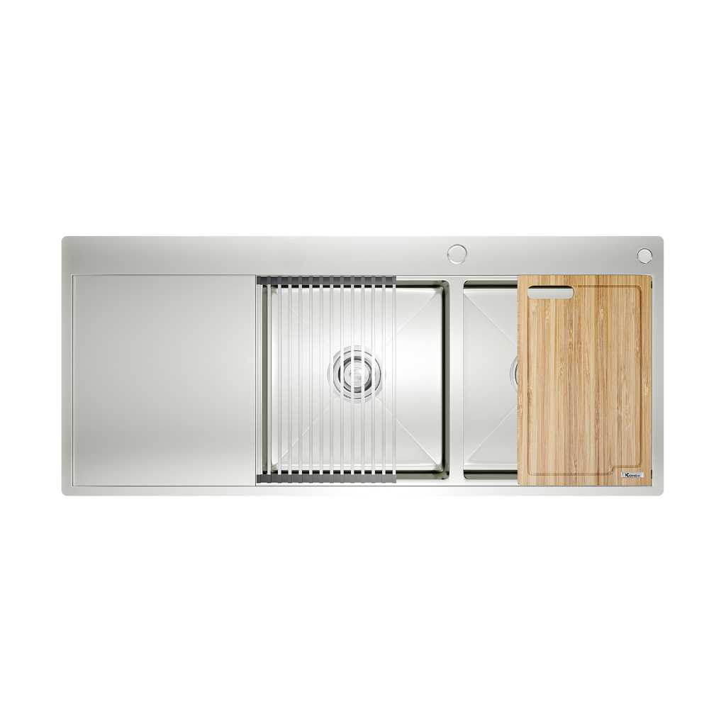 [Kèm thớt gỗ + rổ cuộn] Chậu rửa bát chống xước Workstation Sink KONOX KN11650TD – Bàn trái