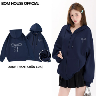 Áo Khoác Nỉ Hoodie Zip BOM HOUSE Nơ 02 Có 2 Túi Trong Form Rộng Nam Nữ Unisex