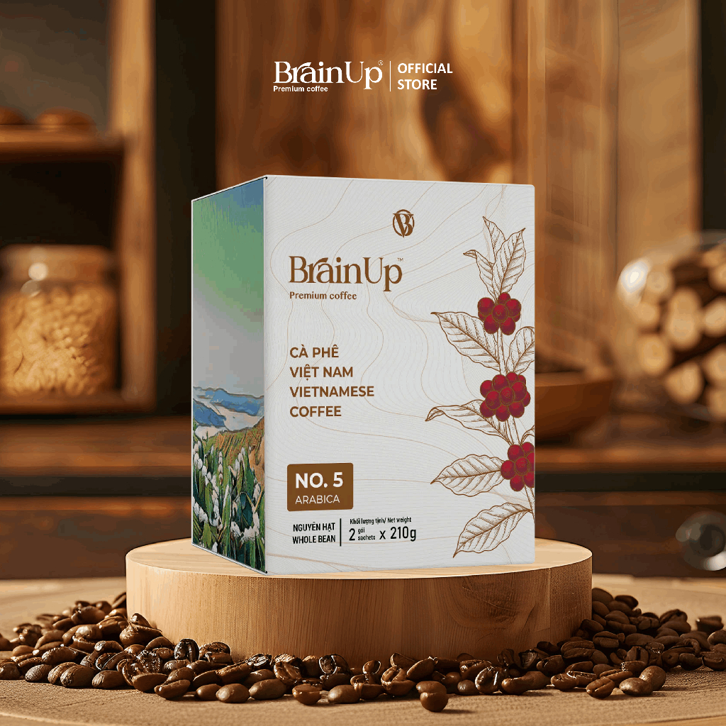 Cà phê nguyên hạt BrainUp 5 (100% Arabica Brazil) – Vị chua sáng, caffeine tương đối (250gr/ 500gr)
