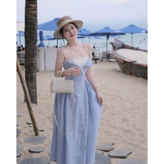 Đầm maxi hai dây kẻ xanh hottrend đi biển thì quá đẹp mơ mộng, hàng thiết kế