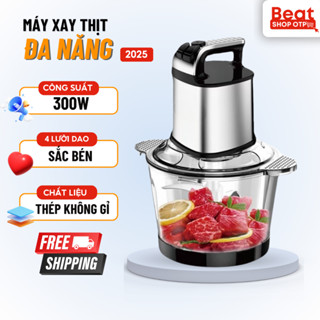 Máy Xay Thịt Đa Năng Công Suất Lớn 300W Cối Thủy Tinh Kèm 4 Lưỡi Dao Siêu Sắc Bén, 3 Nấc Điều Chỉnh