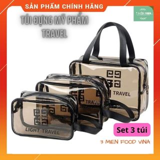 Set 3 Túi Đựng Mỹ Phẩm Du Lịch,Túi đựng đồ trang điểm du lịch chống nước,tiện lợi chất liệu PVC có khóa kéo và quay xách 