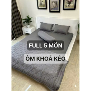Bộ Chăn Ga 5 Món ÔM KHOÁ KÉO Thun lạnh Hàn Quốc (không vỏ gối ôm)