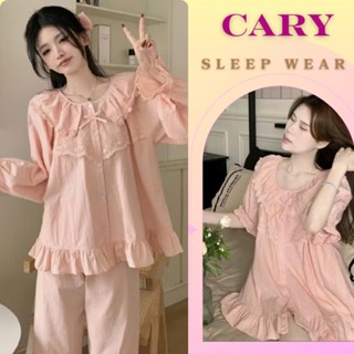 Bộ pijama dài tay chất đũi gân mềm mại trơn nhiều màu siêu xinh bộ ngủ mặc nhà phối ren bèo tiểu thư dễ thương CARY