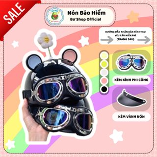 [GHI CHÚ TÊN] Nón Bảo Hiểm Nửa Đầu Kính Phi Công Kèm Tai Chuột 2 Màu Và Bông Hoa Cute, Mũ Bảo Hiểm Phi Công 1/2 Bơ Shop