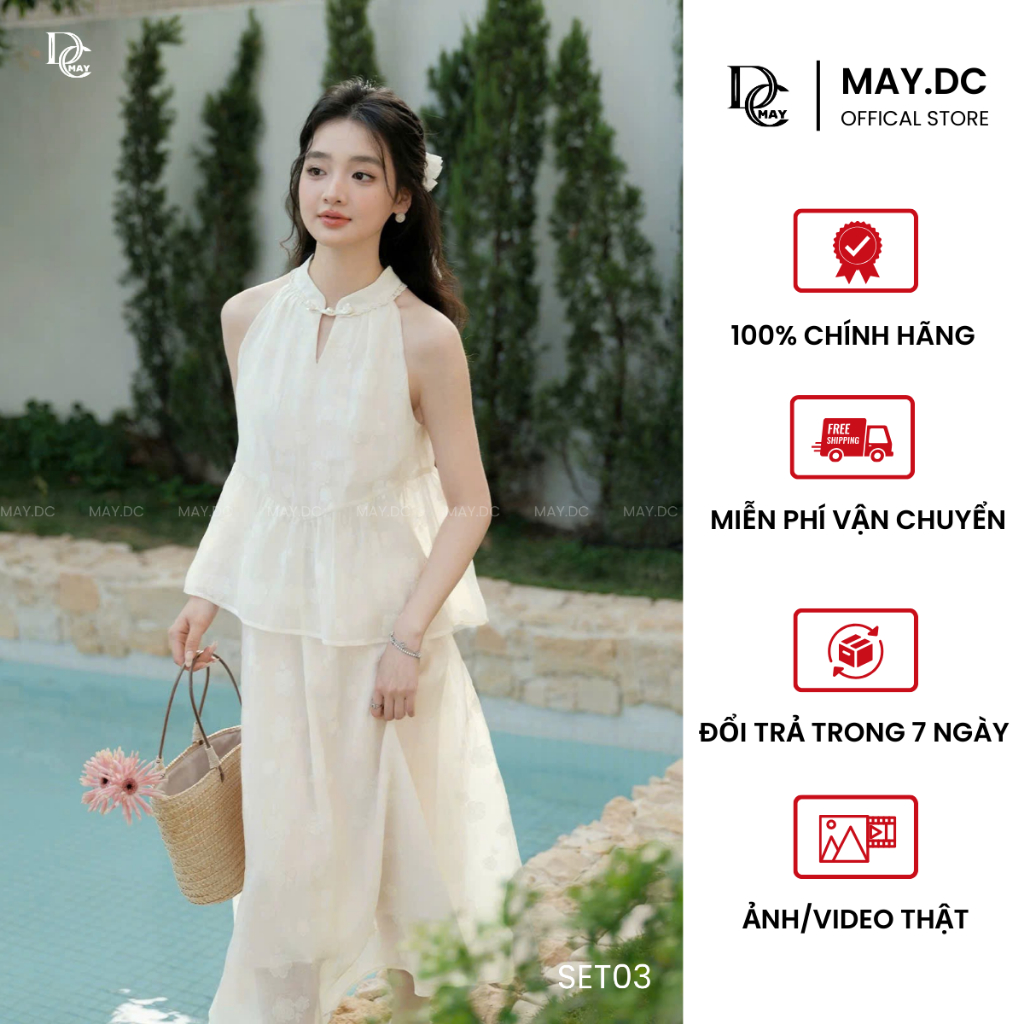 Set Váy Trắng Tiểu Thư Phối Cổ Yếm Nhẹ Nhàng (S01)