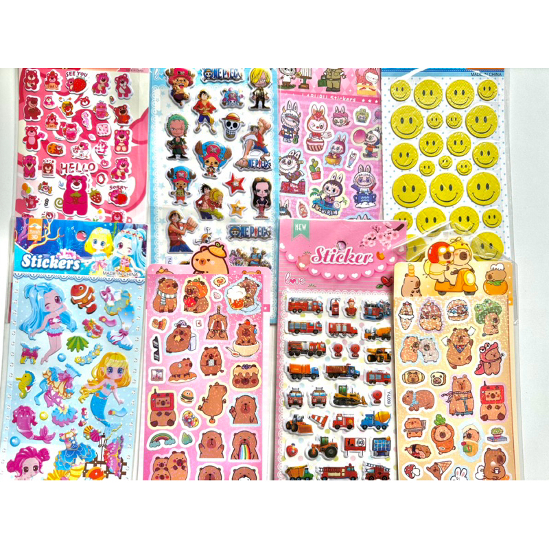 Set 2 tập Sticker 3D nổi, Hình dán xe cộ, con vật, váy áo, công chúa,labubu