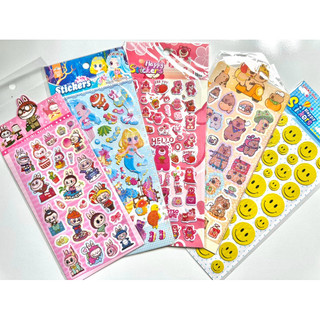 Set 2 tập Sticker 3D nổi, Hình dán xe cộ, con vật, váy áo, công chúa,labubu