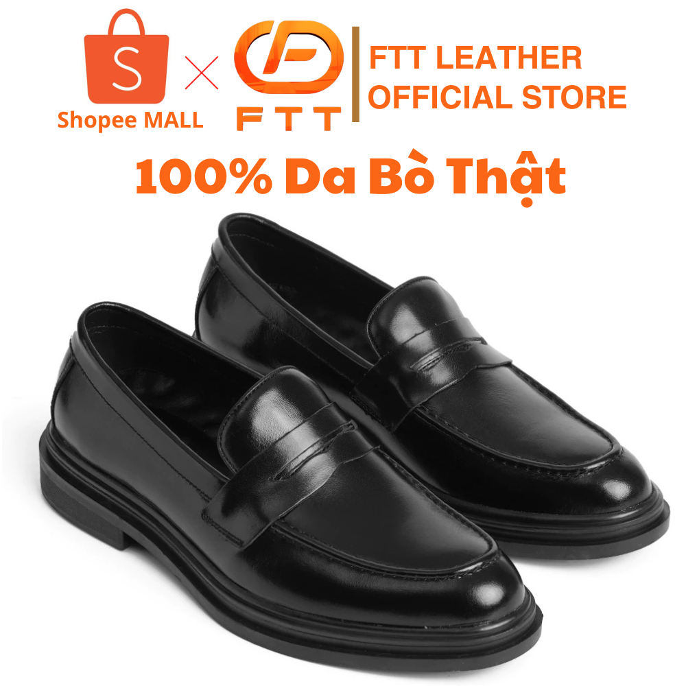 Giày da bò nam Penny Loafer FTT Leather dáng lười trơn đế cao su đúc tăng chiều cao ẩn