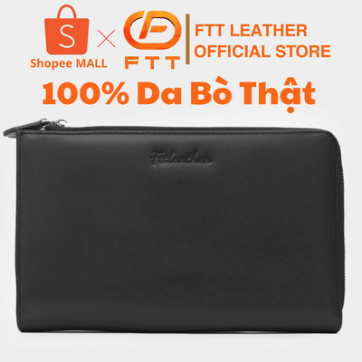 Ví Clutch Cầm Tay Nam FTT Leather Da Bò Trơn Hai Ngăn, Có Tích Hợp Ngăn Đựng Thẻ Sang Trọng