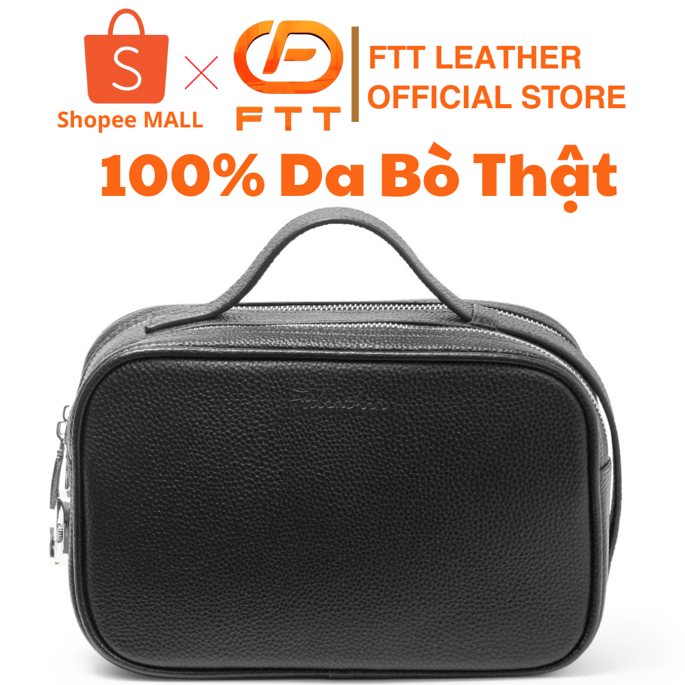 Túi cầm tay nam kết hợp đeo chéo Golf FTT Da bò 2 ngăn khóa kéo và khóa số kích thước 25.5x15x9cm