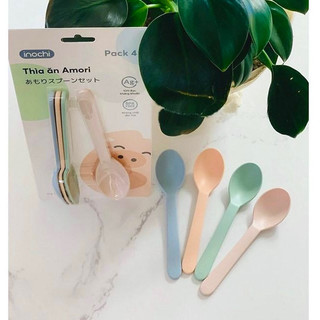Set 4 thìa ăn cho bé Inochi Amore kháng khuẩn không BVA, Thìa ăn dặm cho bé nhựa cao cấp