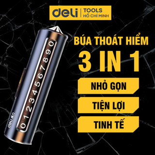Búa thoát hiểm ô tô 3in1 DELI Chính hãng- Bảng số điện thoại - Phá kính Cắt dây an toàn
