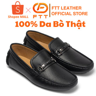Giày da bò nam vân hạt dáng lười họa tiết logo FTT Leather đế chống trơn trượt cao cấp F77640