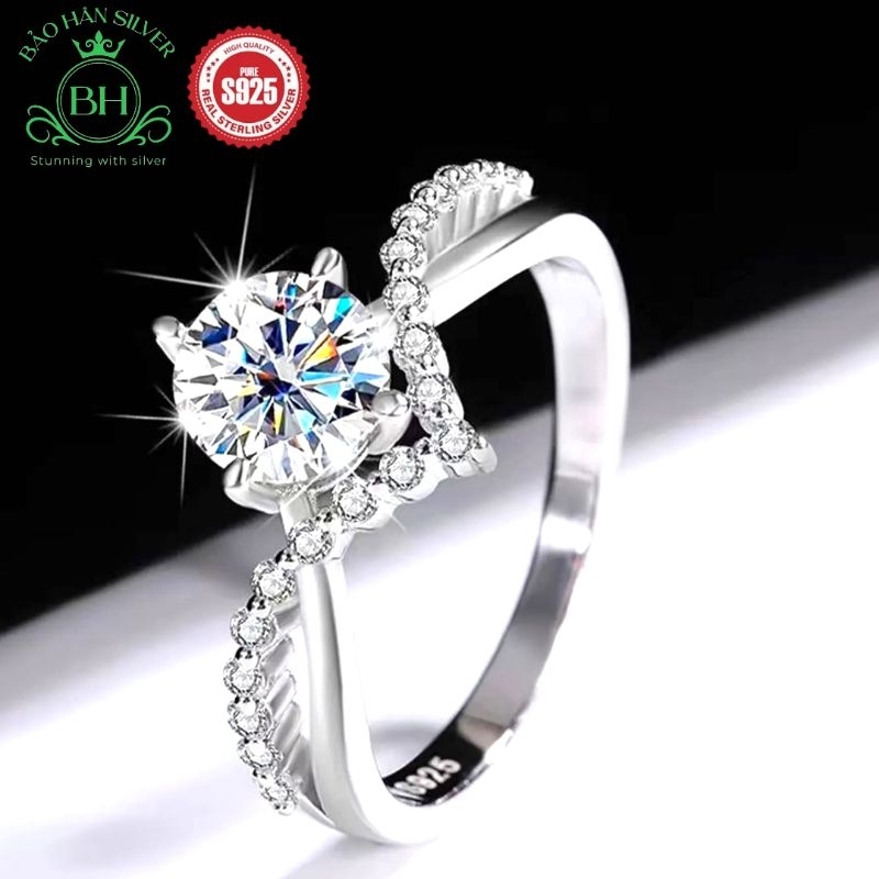 Moissanite 6.5ly 1carat Nhẫn bạc nữ Moissanite nhẫn kim cương Moissanite bạc 925 nhẫn cầu hôn bạc nh