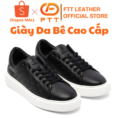Giày da bê êm chân dáng thể thao nam FTT Leather đế sneaker cao cấp phối họa tiết màu đen GTF001BL