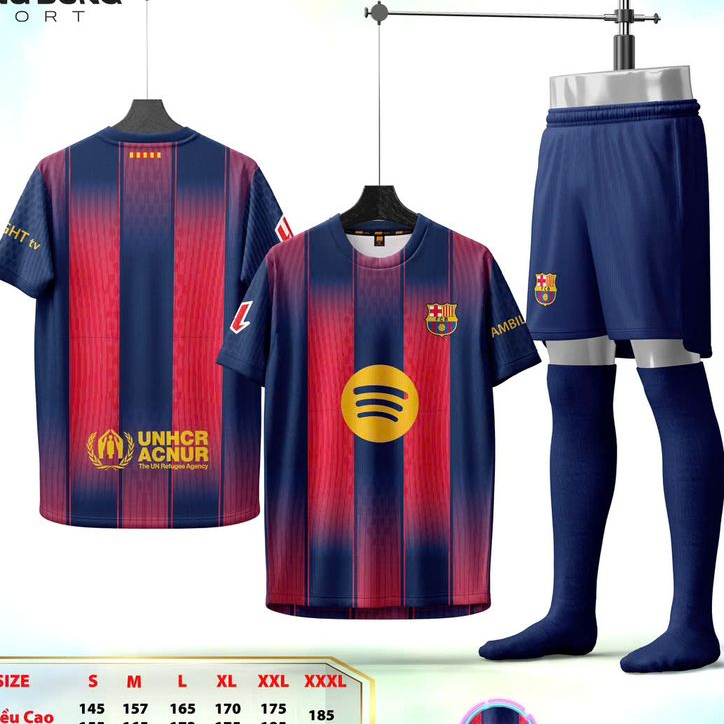Đồ Đá Banh Thể Thao CLB Barca Sân Nhà 2025 - Áo Bóng Đá Nam Nữ Mới