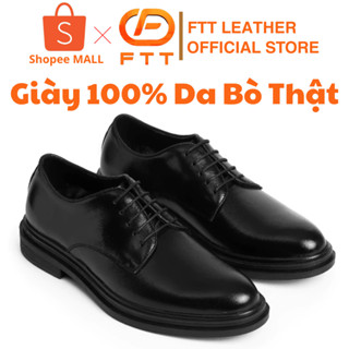 Giày da Derby nam mũi tròn FTT Leather giày tây da bò tăng chiều cao mẫu trơn đế cao su đúc F0301