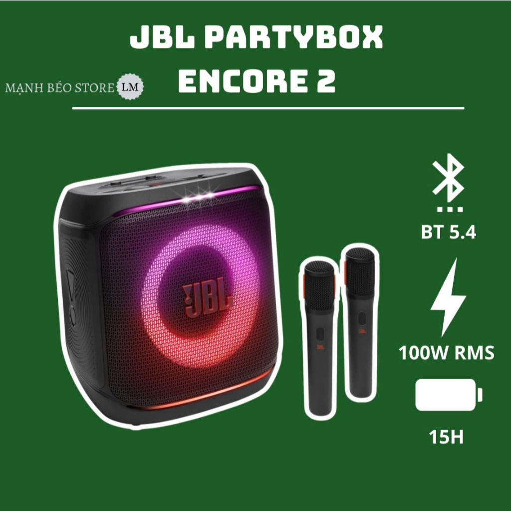 Loa bluetooth JBL Partybox Encore 2 new 2025 - kèm 2 micro, 100W - Bảo hành 12 tháng