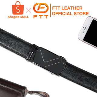 Thắt lưng nam FTTLeather cao cấp dây da bò thật vân hạt mặt khoá khấc tự động, trẻ trung