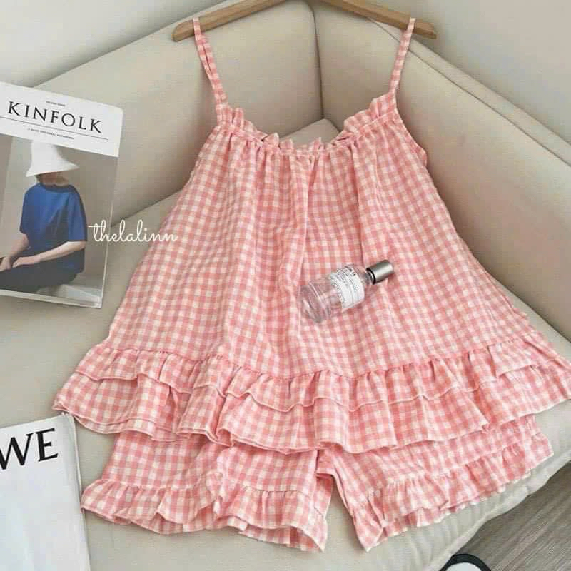 Set Bộ Ngủ Nữ 2 Dây Kẻ 2 Dây Bèo