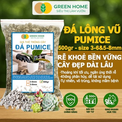 Đá Pumice GreenHome, Bao 500gr, Đất Trồng Sen Đá, Giá Thể Trồng Cây, Lót Chậu, Nhiều Khoáng Chất