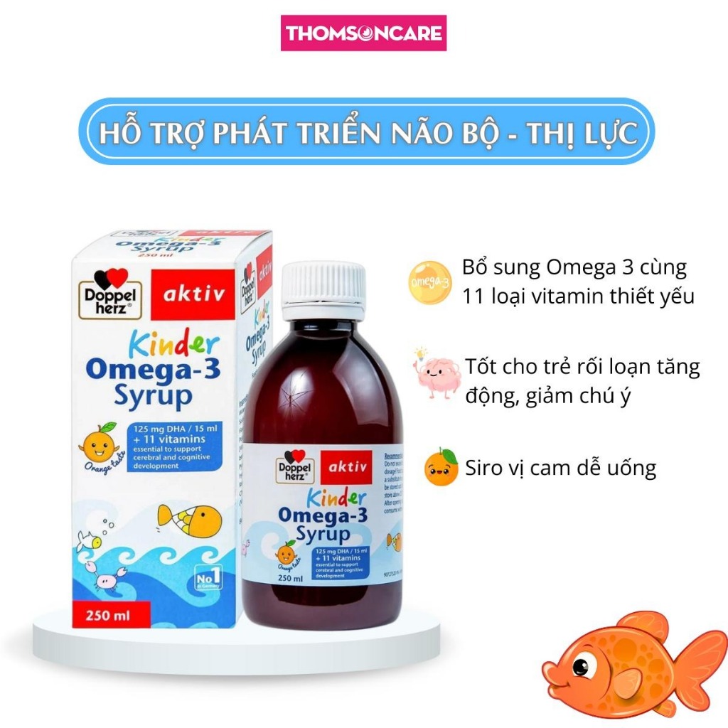 Omega 3 cho bé Siro Kinder Omega 3 Doppelherz Aktiv cho trẻ, dầu cá omega 3 Đức, dha cho bé