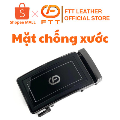 Mặt thắt lưng FTT Leather khóa tự động mặt kính vuông viền nhám màu đen sang trọng