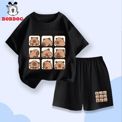 Đồ bộ bé trai BOBDOG, quần áo bé trai chất liệu cotton mới in hình Capybara cute cho bé CD-KS46