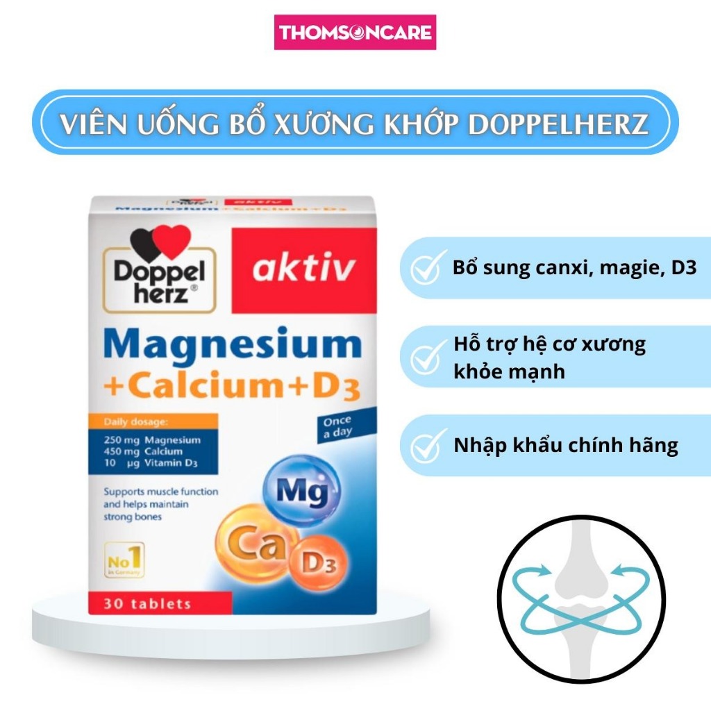 Aktiv Canxi, Magie và D3 Magnesium Calcium D3 - nhập khẩu từ Doppelherz Đức, phòng loãng xương