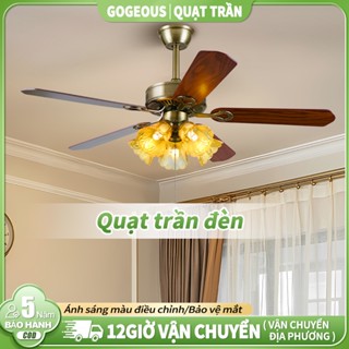 【COD Quạt trần phòng khách Gogeous 3 màu quạt trần đèn 5 cánh gỗ có đèn Điều khiển từ xa