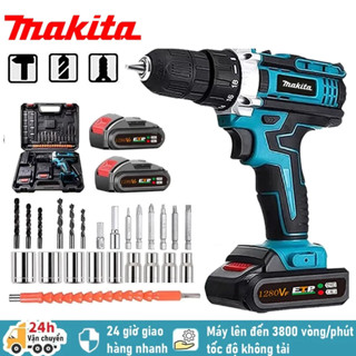 Máy khoan Pin MAKITA 1980VF, đầu kẹp 10mm, động cơ không chổi than, tặng kèm phụ kiện 24 chi tiết